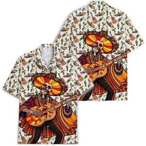 Skull Guitar Hawaiian Shirt, Funny Mexico Fiesta Taco Cinco De Mayo Party Shirt